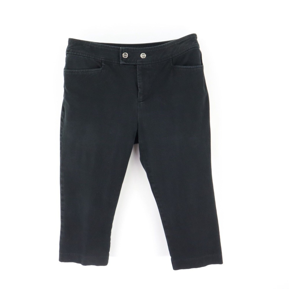 Chaps Capri Pants Mid Rise Womens Size 10P Black Cotton Blend Pockets Belt Loops